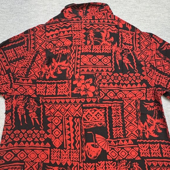 Panama Jack Mens Sz L Red Geometric Hawaiian Shirt Short Sleeve Hula Girl Rayon - Picture 5 of 13